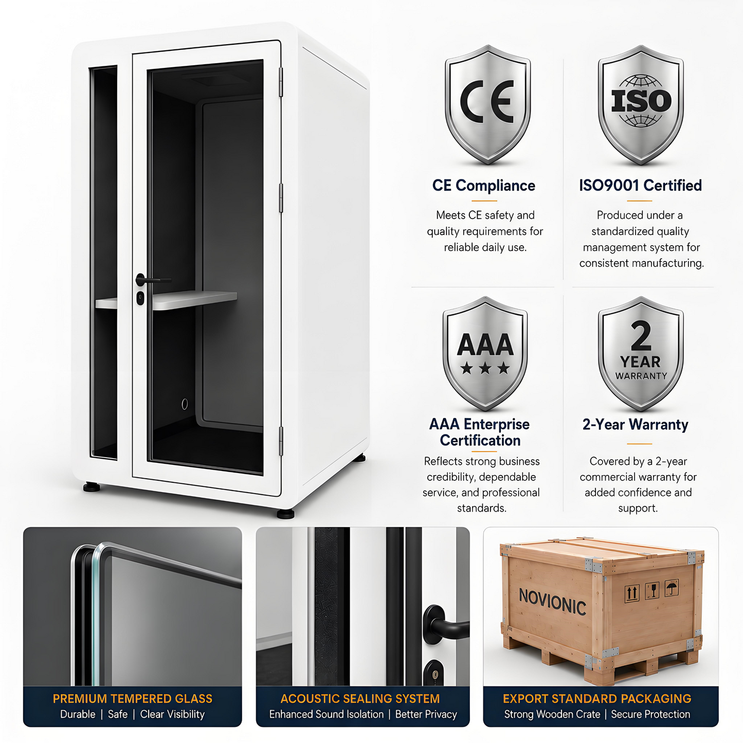NOVIONIC Soundproof Office Pod | Smart Privacy Silent Booth
