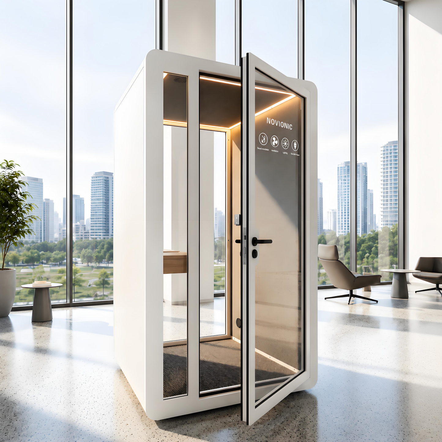 NOVIONIC-soundproof-office-pod-silent-booth-front-view
