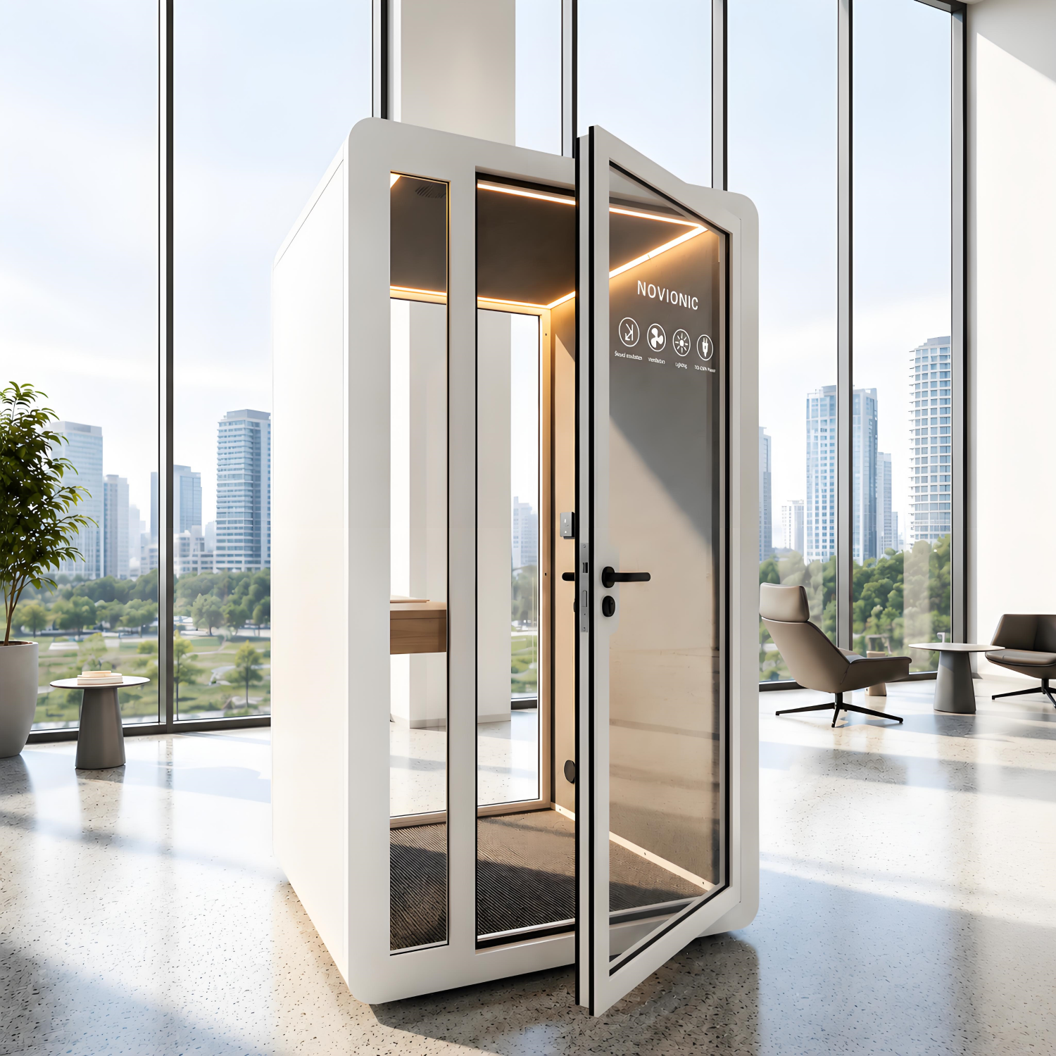 NOVIONIC-soundproof-office-pod-silent-booth-front-view