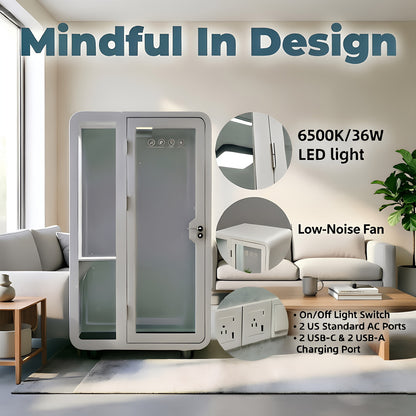 NOVIONIC Single Person Soundproof Office Pod (with Wheels & LED)