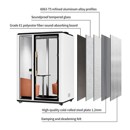 Premium 2-Person Soundproof Office Pod | Mobile Acoustic Meeting Booth with Rollers | Expandable Workstation with Smart Ventilation & LED Lighting