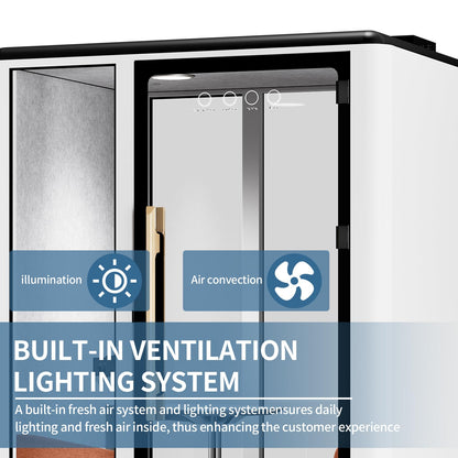 Premium 2-Person Soundproof Office Pod | Mobile Acoustic Meeting Booth with Rollers | Expandable Workstation with Smart Ventilation & LED Lighting