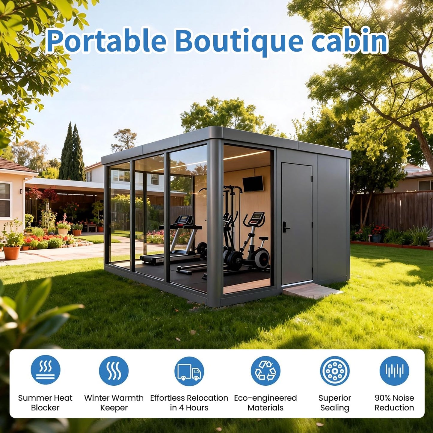 Modern Prefabricated Backyard Office Pod | 117 sq.ft Luxury Multi-Purpose ADU Garden Studio | Soundproof Aluminum Modular Cabin for Gym, Bedroom & Office - T10