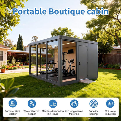 Modern Prefabricated Backyard Office Pod | 117 sq.ft Luxury Multi-Purpose ADU Garden Studio | Soundproof Aluminum Modular Cabin for Gym, Bedroom & Office - T10
