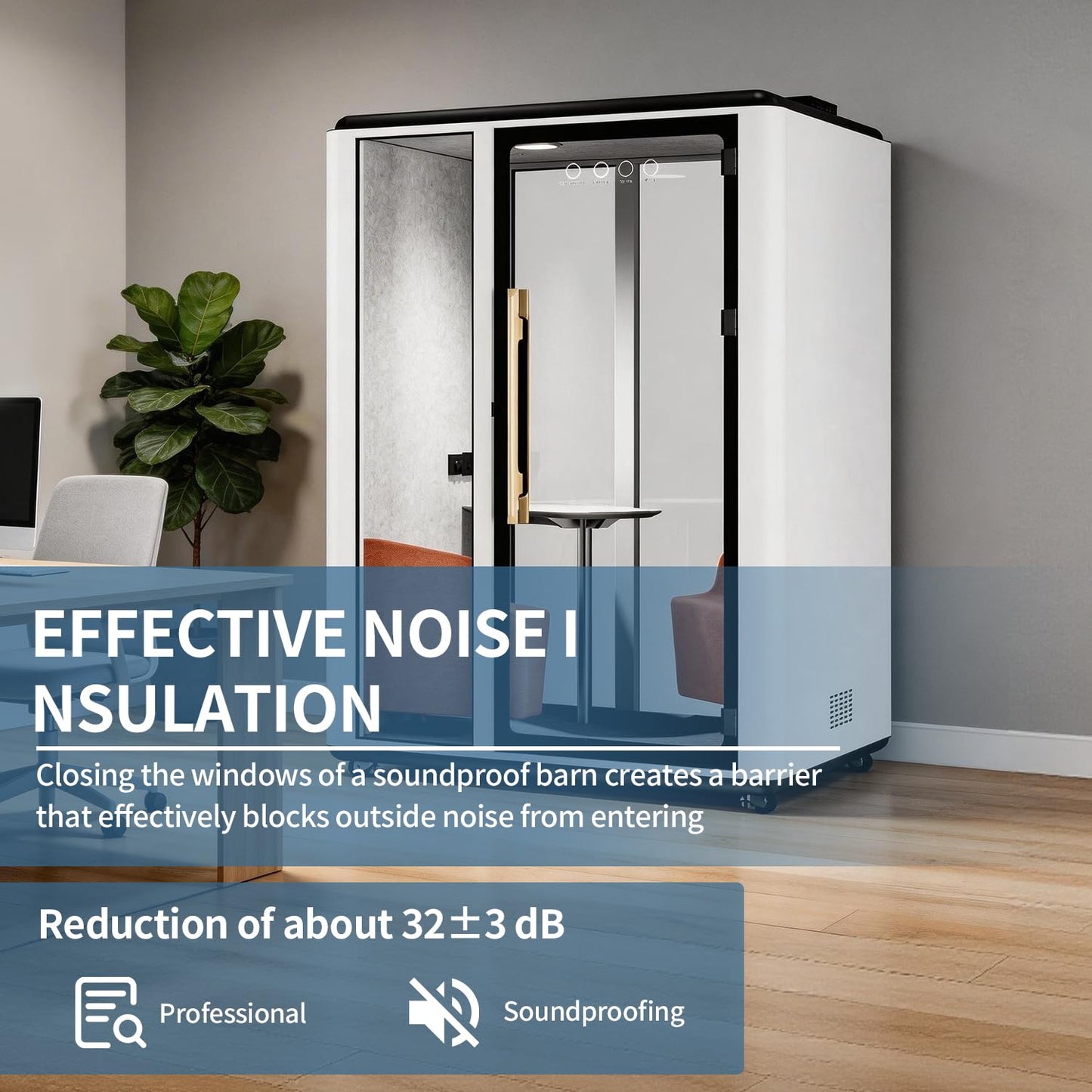Premium 2-Person Soundproof Office Pod | Mobile Acoustic Meeting Booth with Rollers | Expandable Workstation with Smart Ventilation & LED Lighting