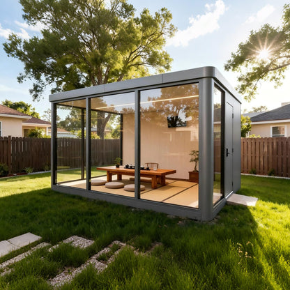 Modern Prefabricated Backyard Office Pod | 117 sq.ft Luxury Multi-Purpose ADU Garden Studio | Soundproof Aluminum Modular Cabin for Gym, Bedroom & Office - T10