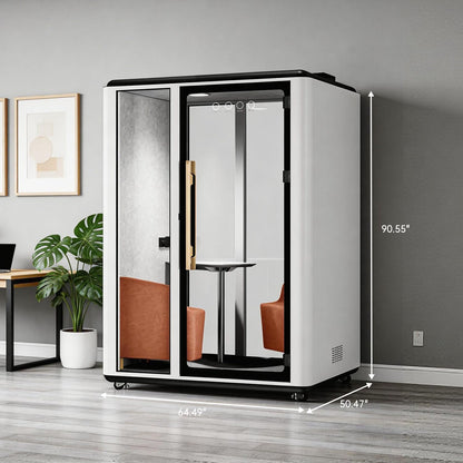Premium 2-Person Soundproof Office Pod | Mobile Acoustic Meeting Booth with Rollers | Expandable Workstation with Smart Ventilation & LED Lighting