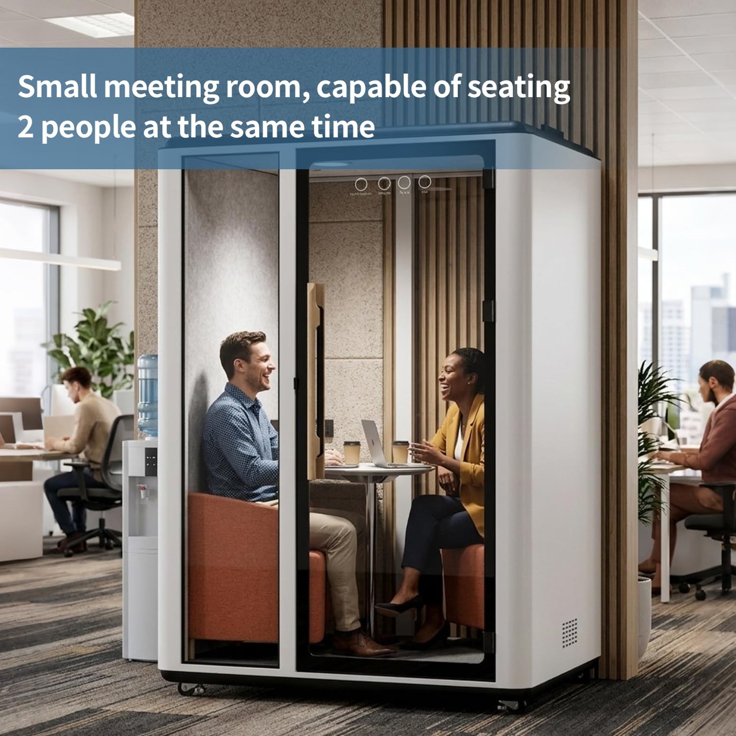 Premium 2-Person Soundproof Office Pod | Mobile Acoustic Meeting Booth with Rollers | Expandable Workstation with Smart Ventilation & LED Lighting