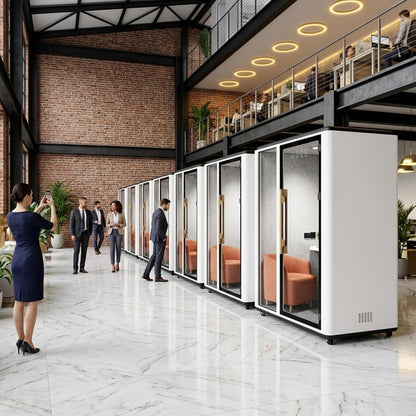 Premium 2-Person Soundproof Office Pod | Mobile Acoustic Meeting Booth with Rollers | Expandable Workstation with Smart Ventilation & LED Lighting